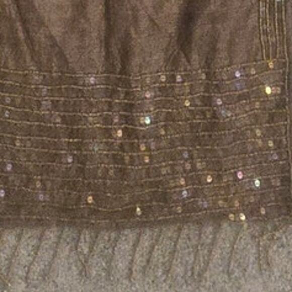 Decorative Chocolate Brown Silk Top Table Runner Beaded Fringe Sequins 70 x 14 - Picture 1 of 7